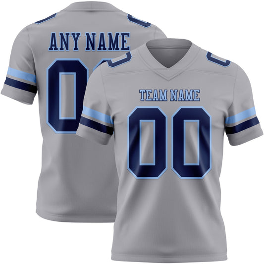 Custom Gray Navy-Light Blue Authentic Football Jersey - Main View