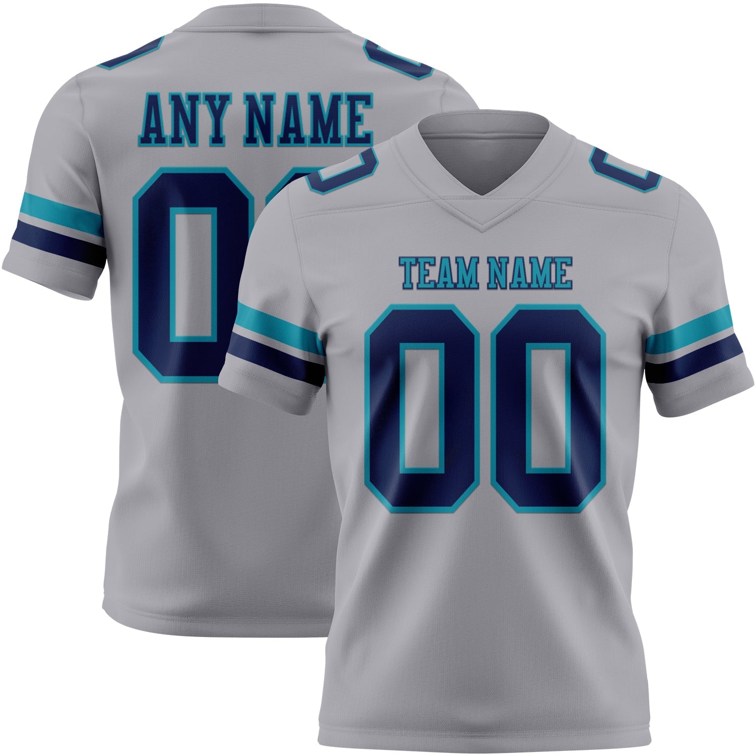 Custom Gray Navy-Teal Authentic Football Jersey - Main View
