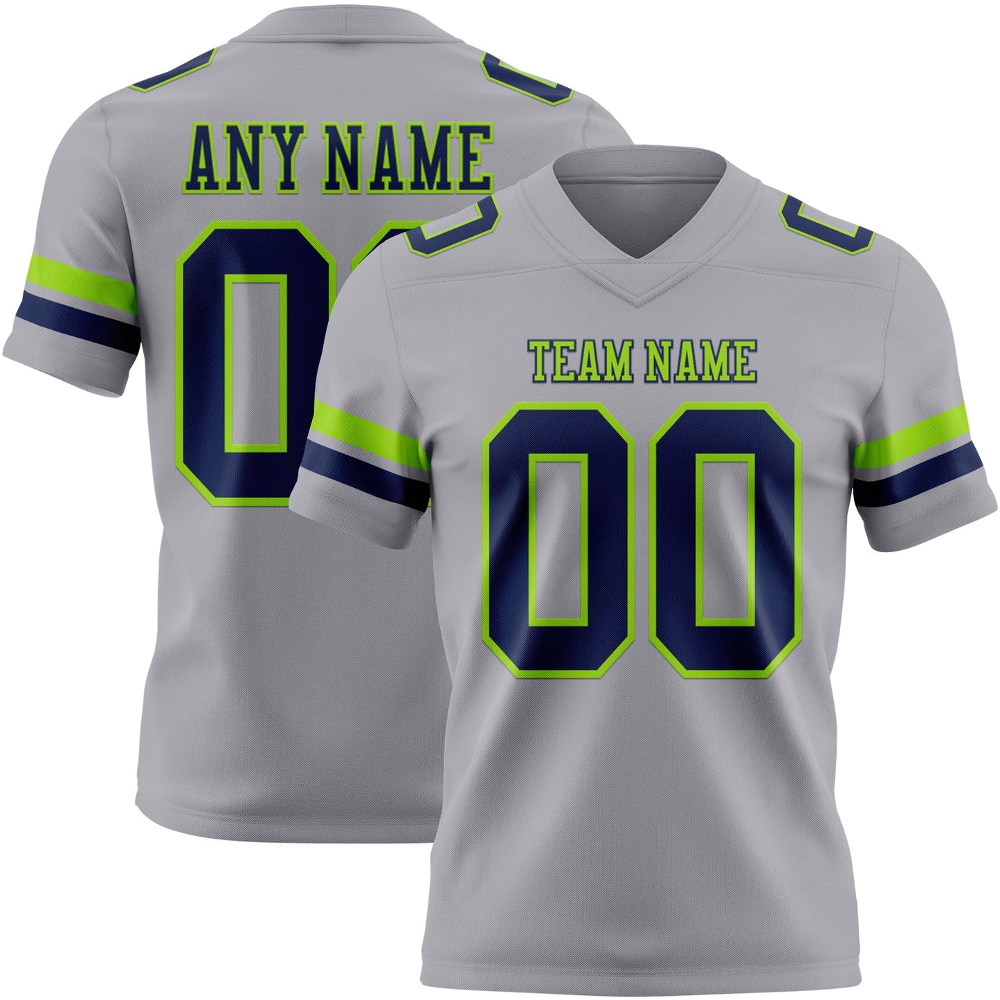 Custom Gray Navy-Neon Green Authentic Football Jersey - Main View