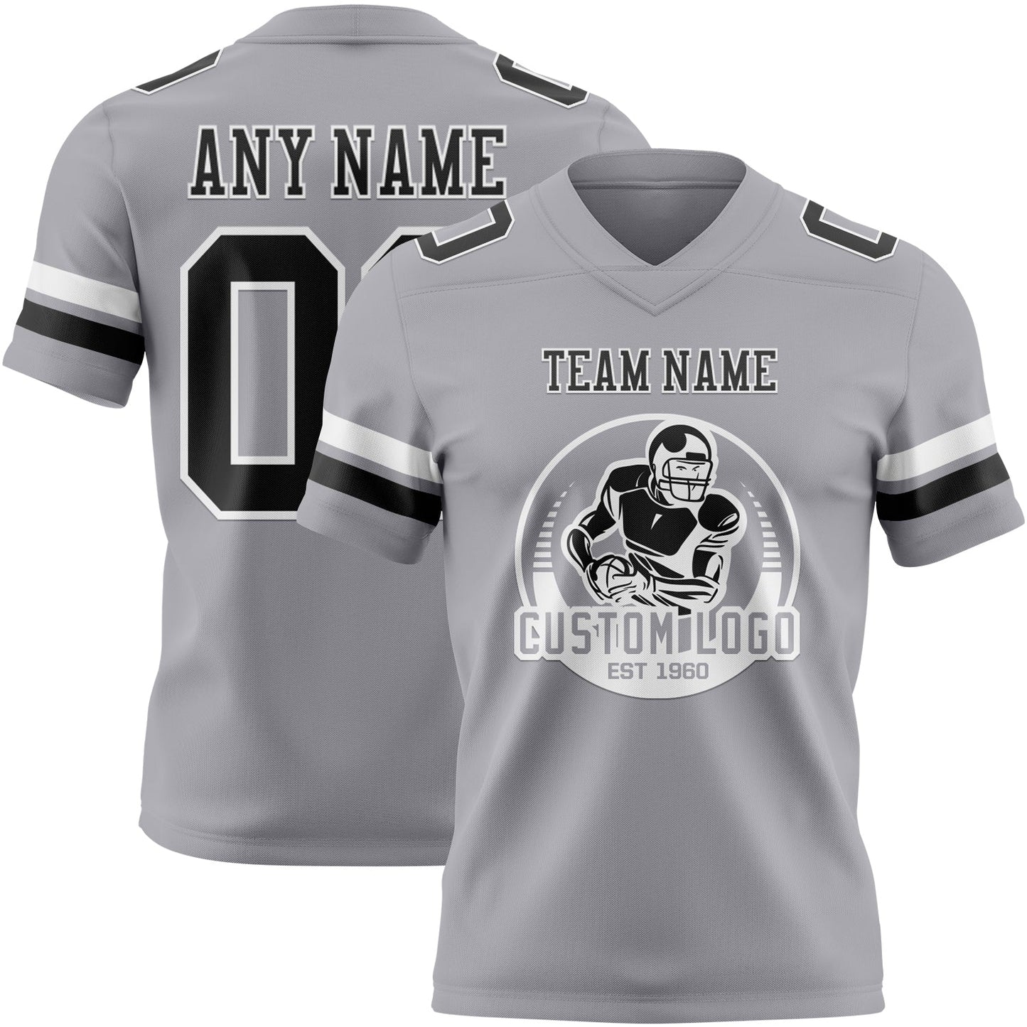 Custom Gray Black-White Authentic Football Jersey view 2