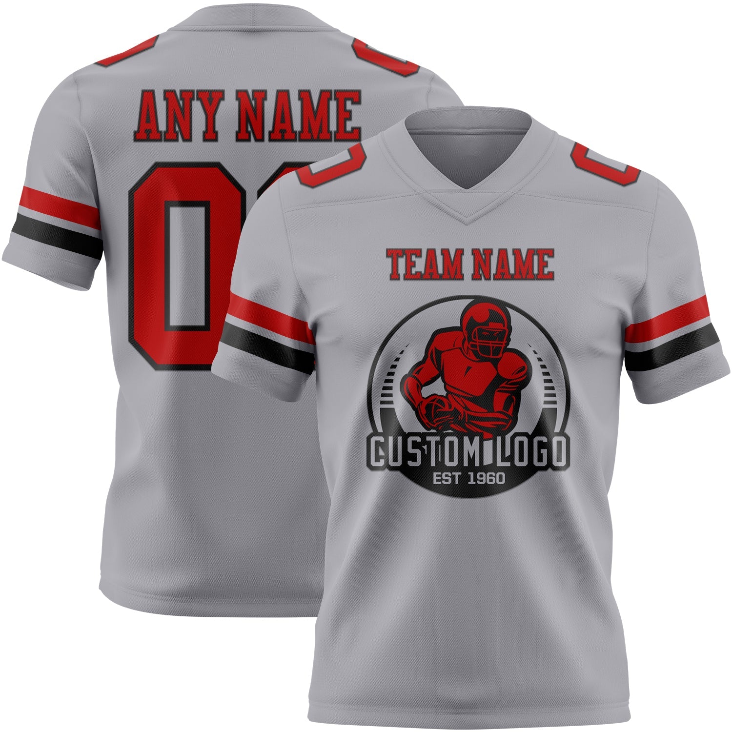 Custom Gray Red-Black Authentic Football Jersey view 2