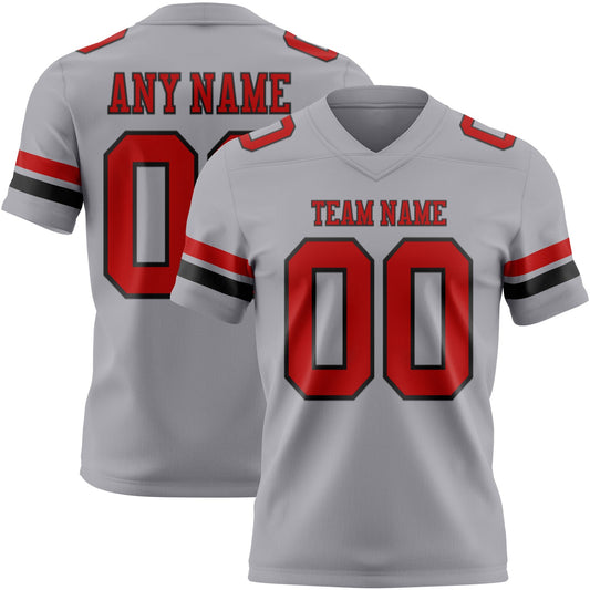 Custom Gray Red-Black Authentic Football Jersey - Main View