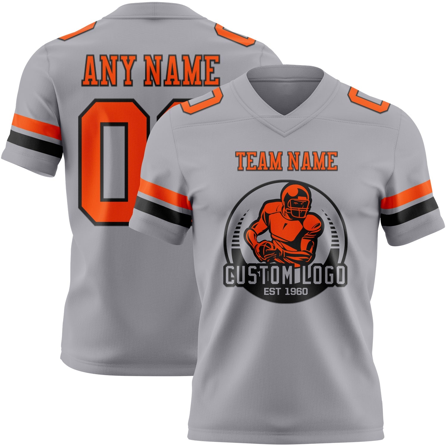 Custom Gray Orange-Black Authentic Football Jersey view 2