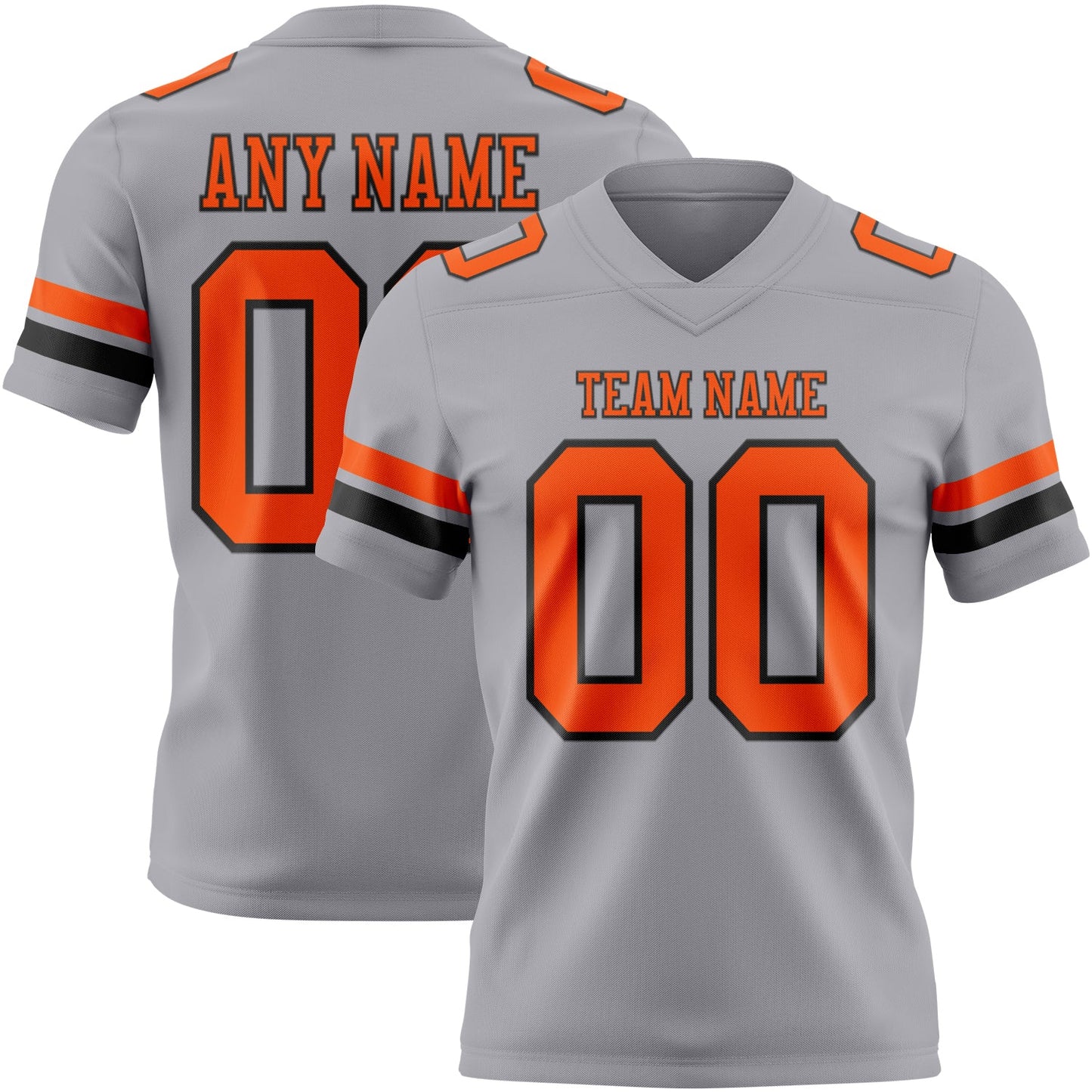 Custom Gray Orange-Black Authentic Football Jersey - Main View