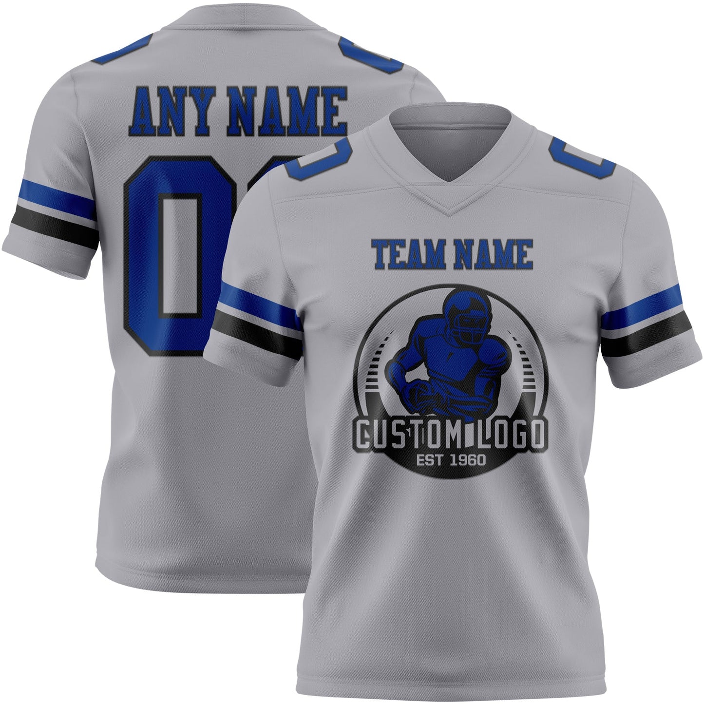 Custom Gray Royal-Black Authentic Football Jersey view 2