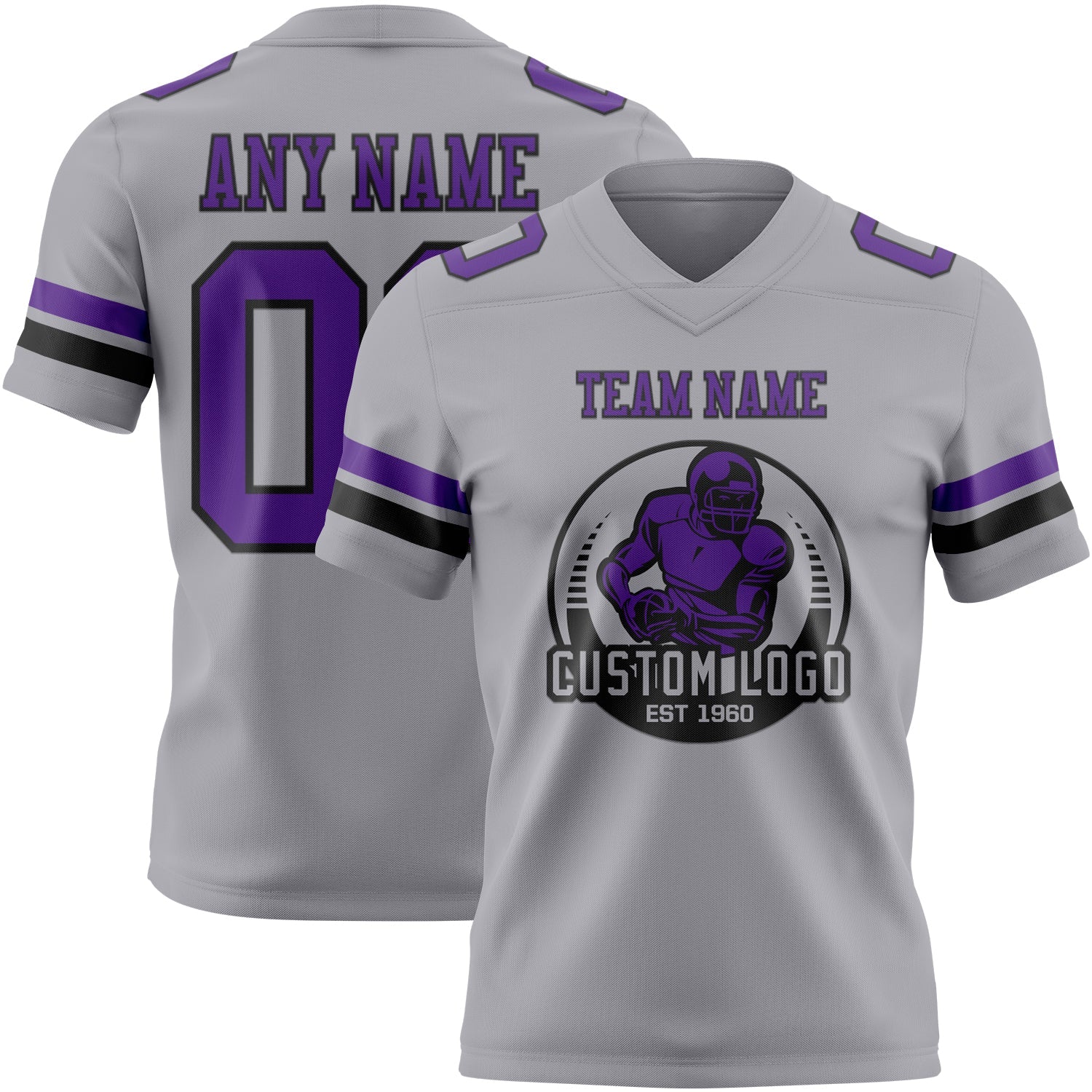 Custom Gray Purple-Black Authentic Football Jersey view 2