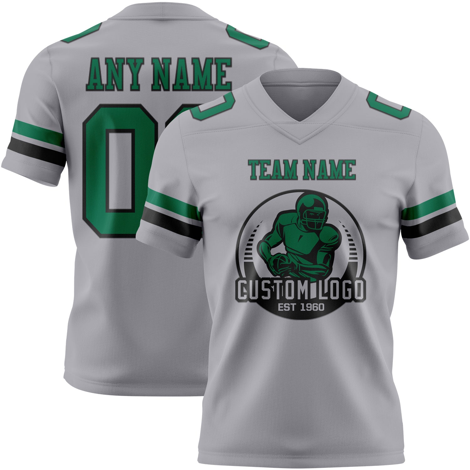 Custom Gray Kelly Green-Black Authentic Football Jersey view 2