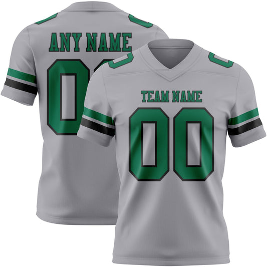 Custom Gray Kelly Green-Black Authentic Football Jersey - Main View