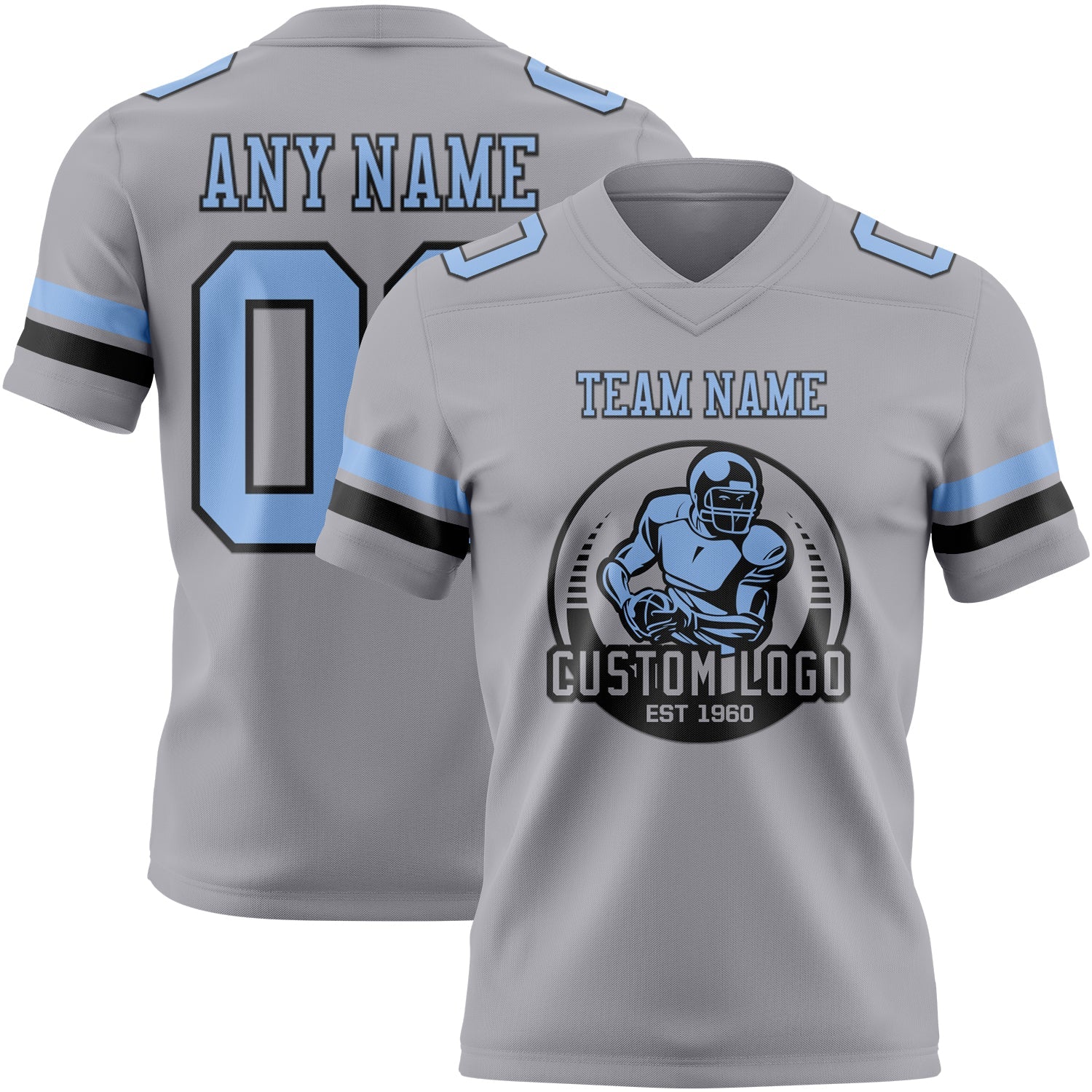 Custom Gray Light Blue-Black Authentic Football Jersey view 2