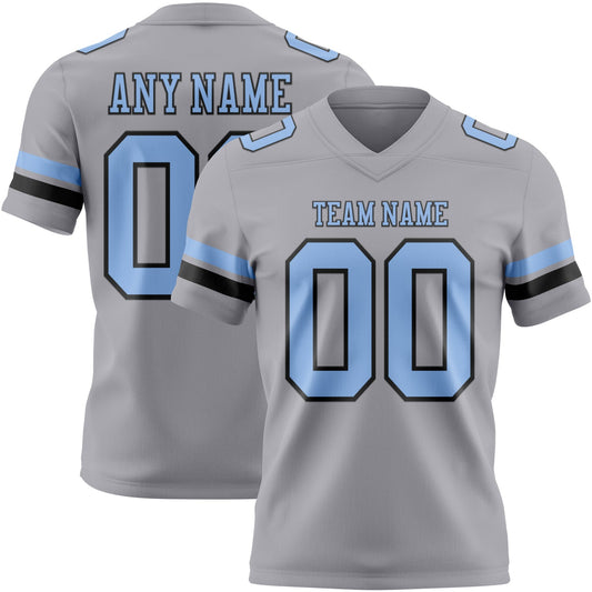 Custom Gray Light Blue-Black Authentic Football Jersey - Main View