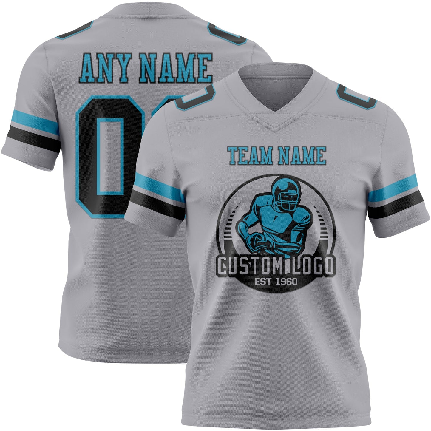 Custom Gray Black-Panther Blue Authentic Football Jersey view 2