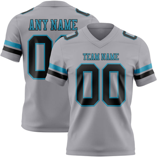 Custom Gray Black-Panther Blue Authentic Football Jersey - Main View