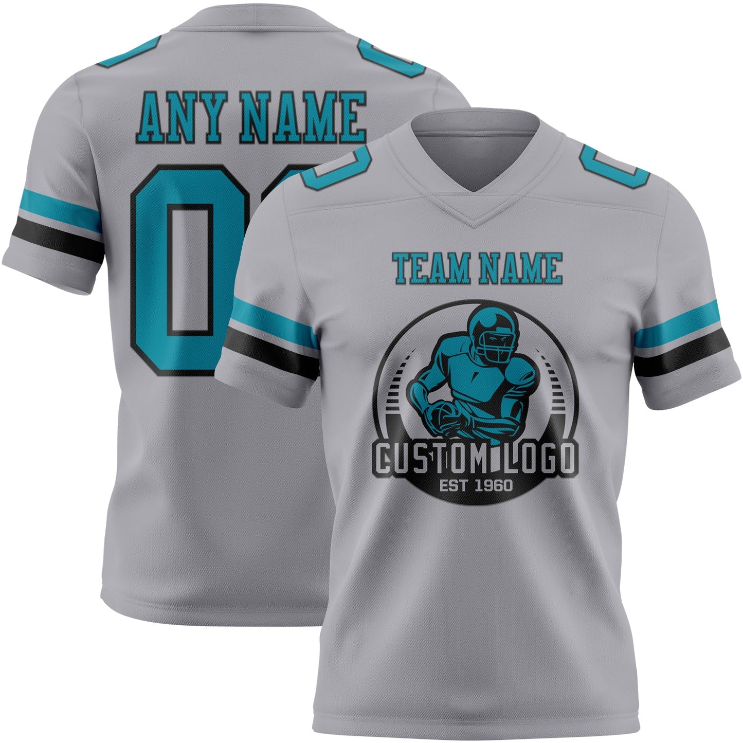 Custom Gray Teal-Black Authentic Football Jersey view 2