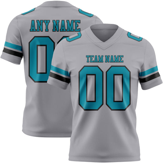 Custom Gray Teal-Black Authentic Football Jersey - Main View
