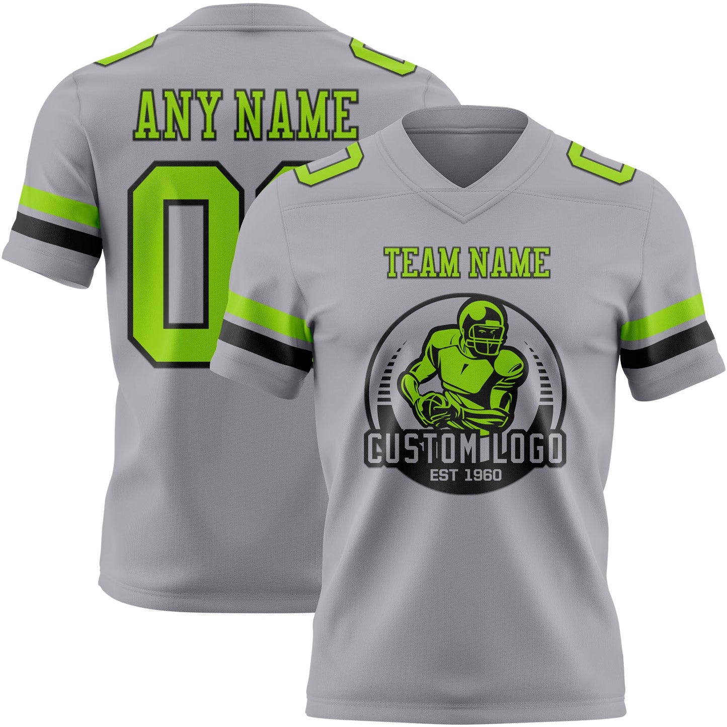 Custom Gray Neon Green-Black Authentic Football Jersey view 2