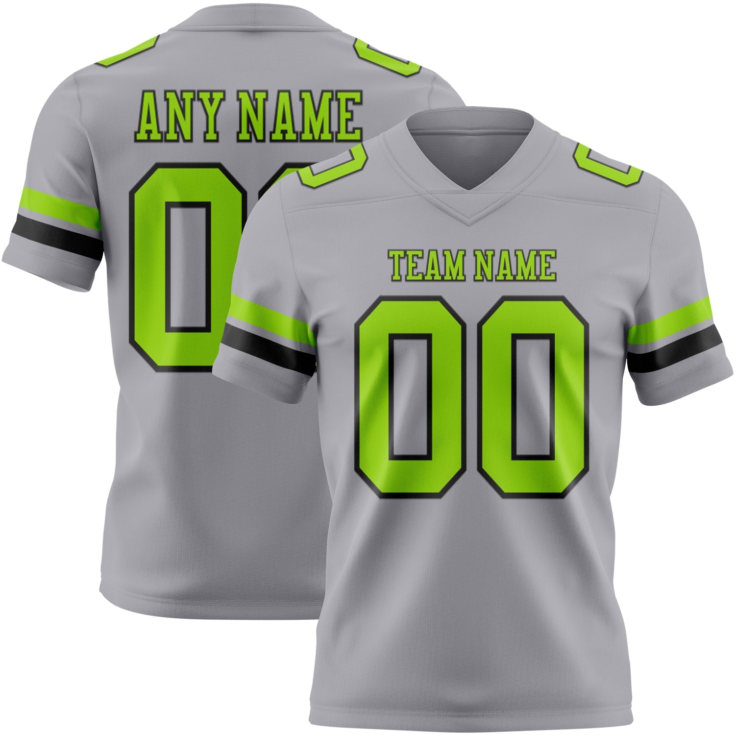 Custom Gray Neon Green-Black Authentic Football Jersey - Main View