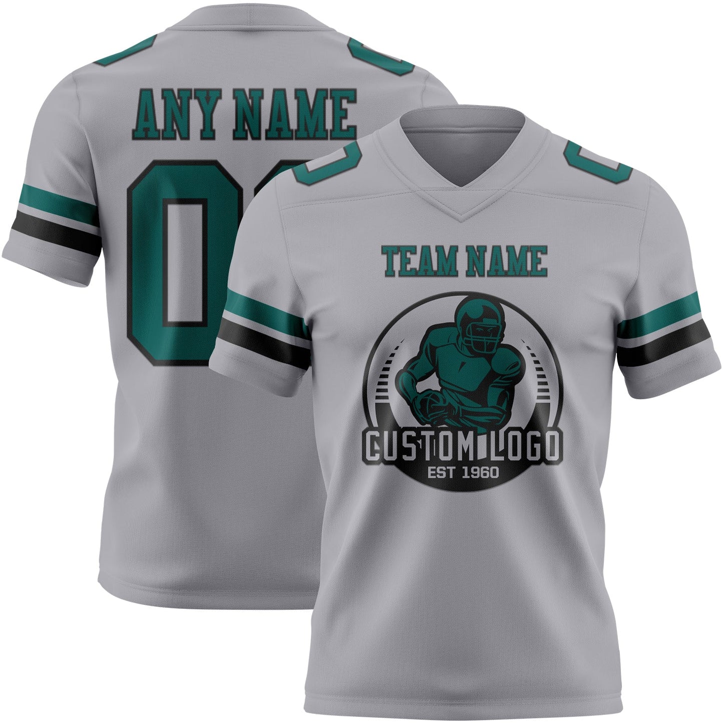 Custom Gray Midnight Green-Black Authentic Football Jersey view 2