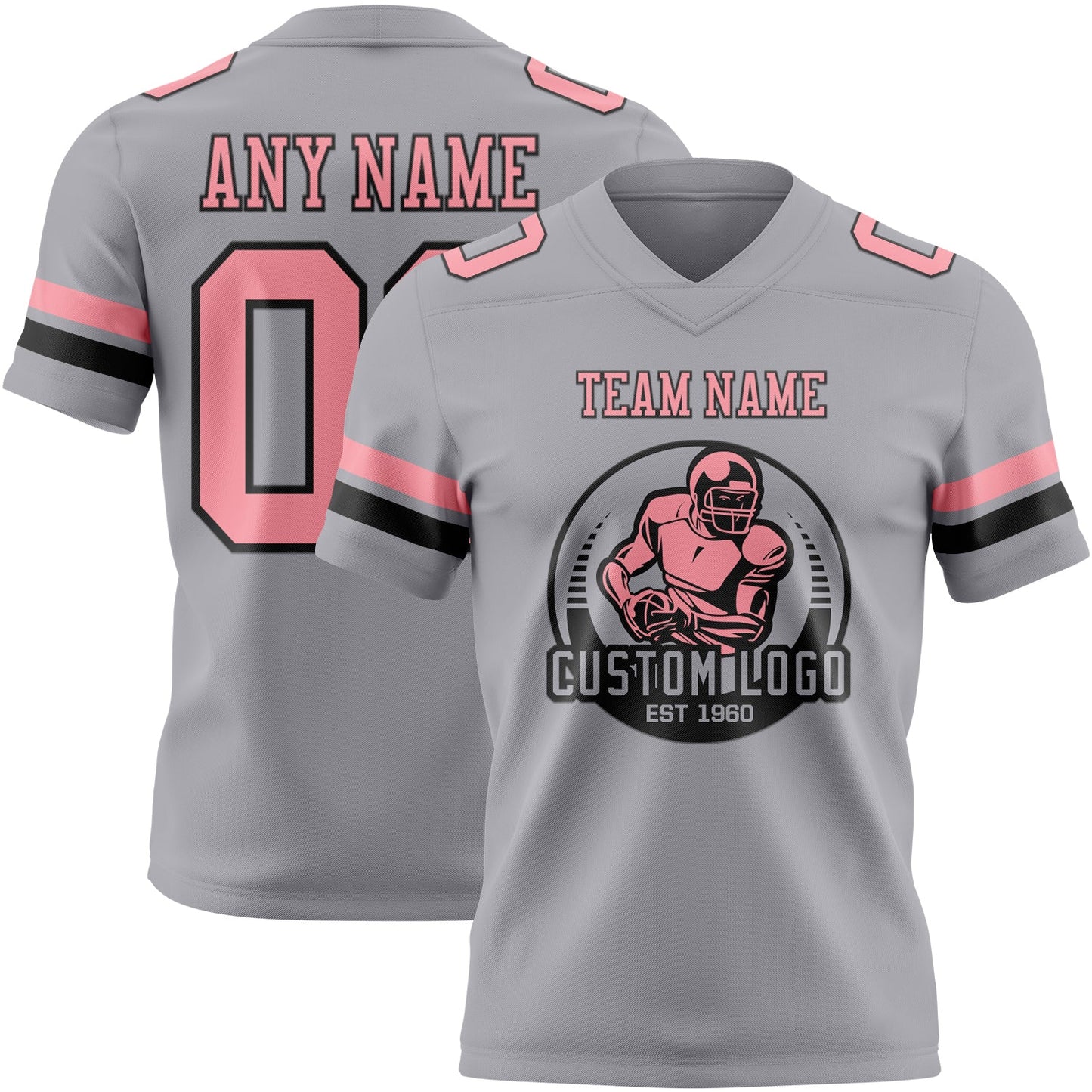 Custom Gray Medium Pink-Black Authentic Football Jersey view 2
