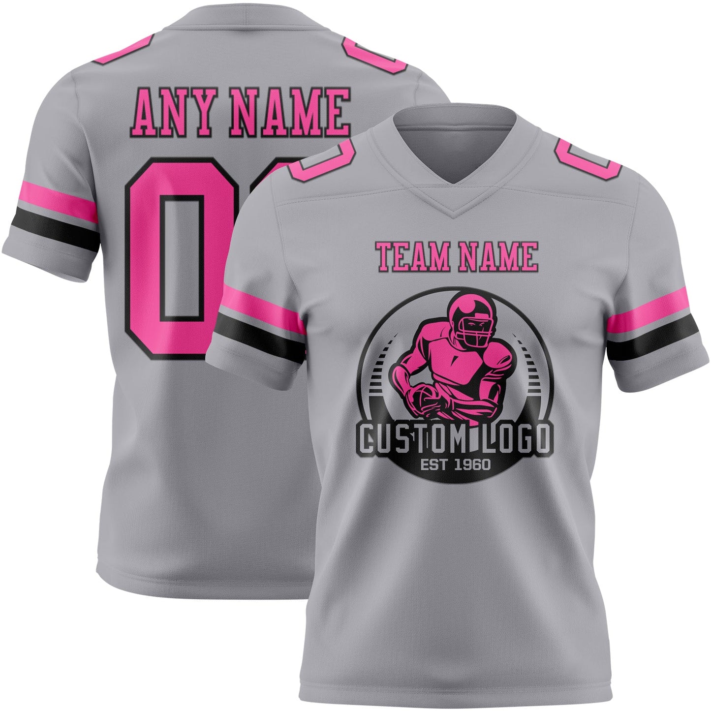 Custom Gray Pink-Black Authentic Football Jersey view 2