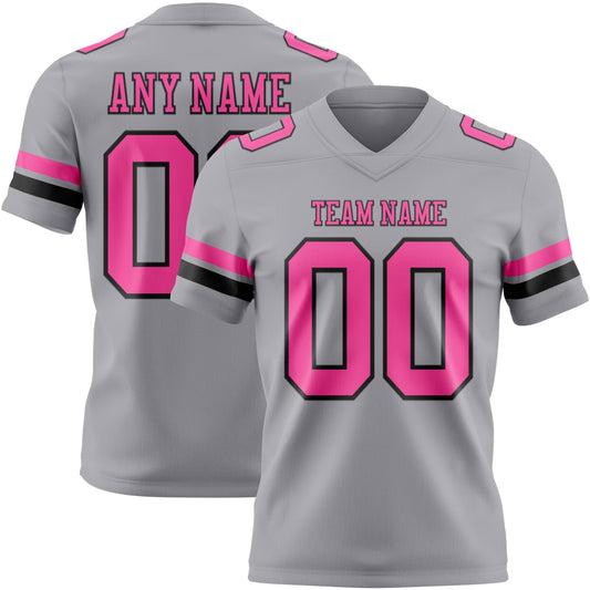Custom Gray Pink-Black Authentic Football Jersey - Main View
