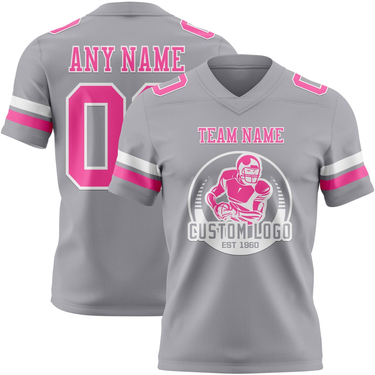 Custom Gray Pink-White Authentic Football Jersey view 2