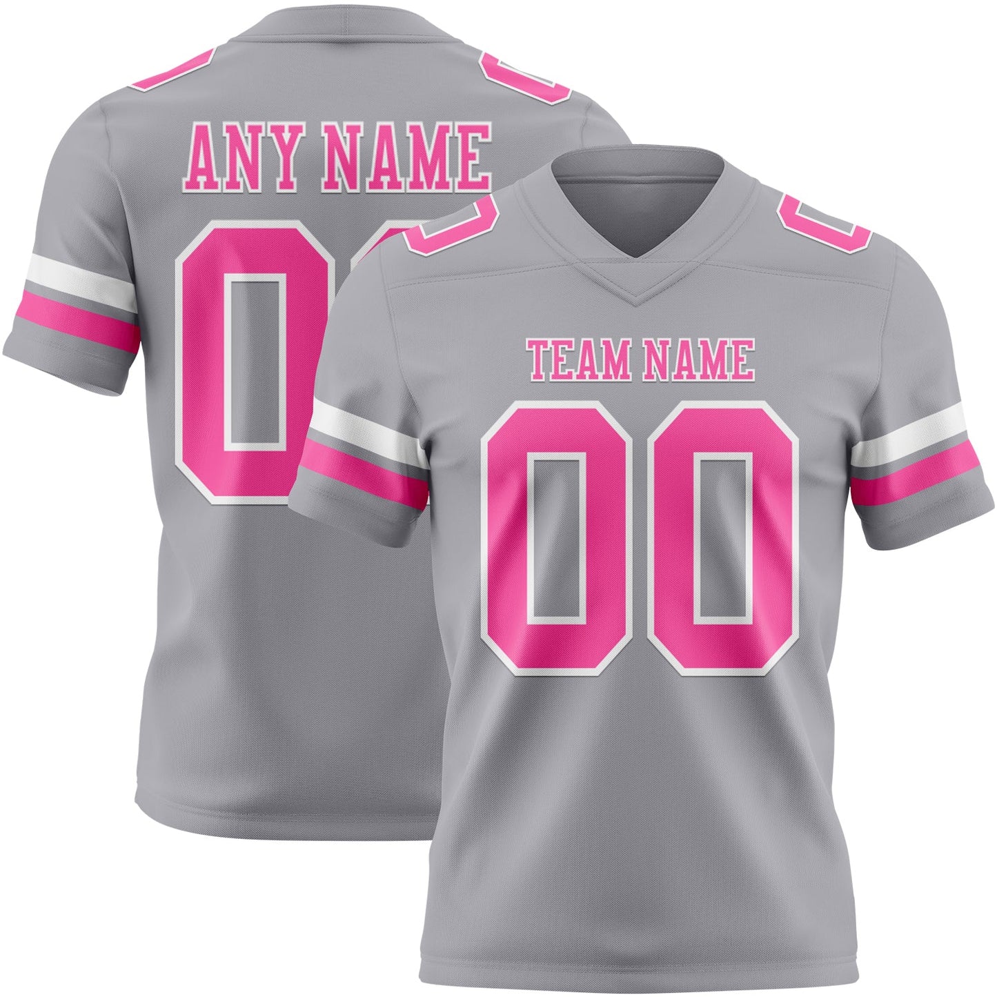 Custom Gray Pink-White Authentic Football Jersey - Main View