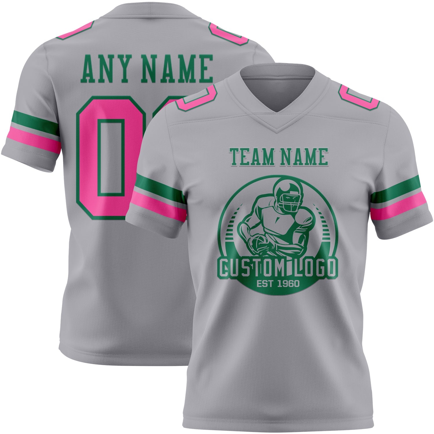 Custom Gray Pink-Kelly Green Authentic Football Jersey view 2