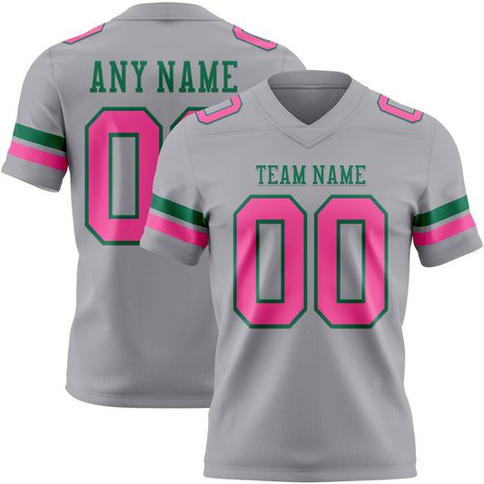 Custom Gray Pink-Kelly Green Authentic Football Jersey - Main View