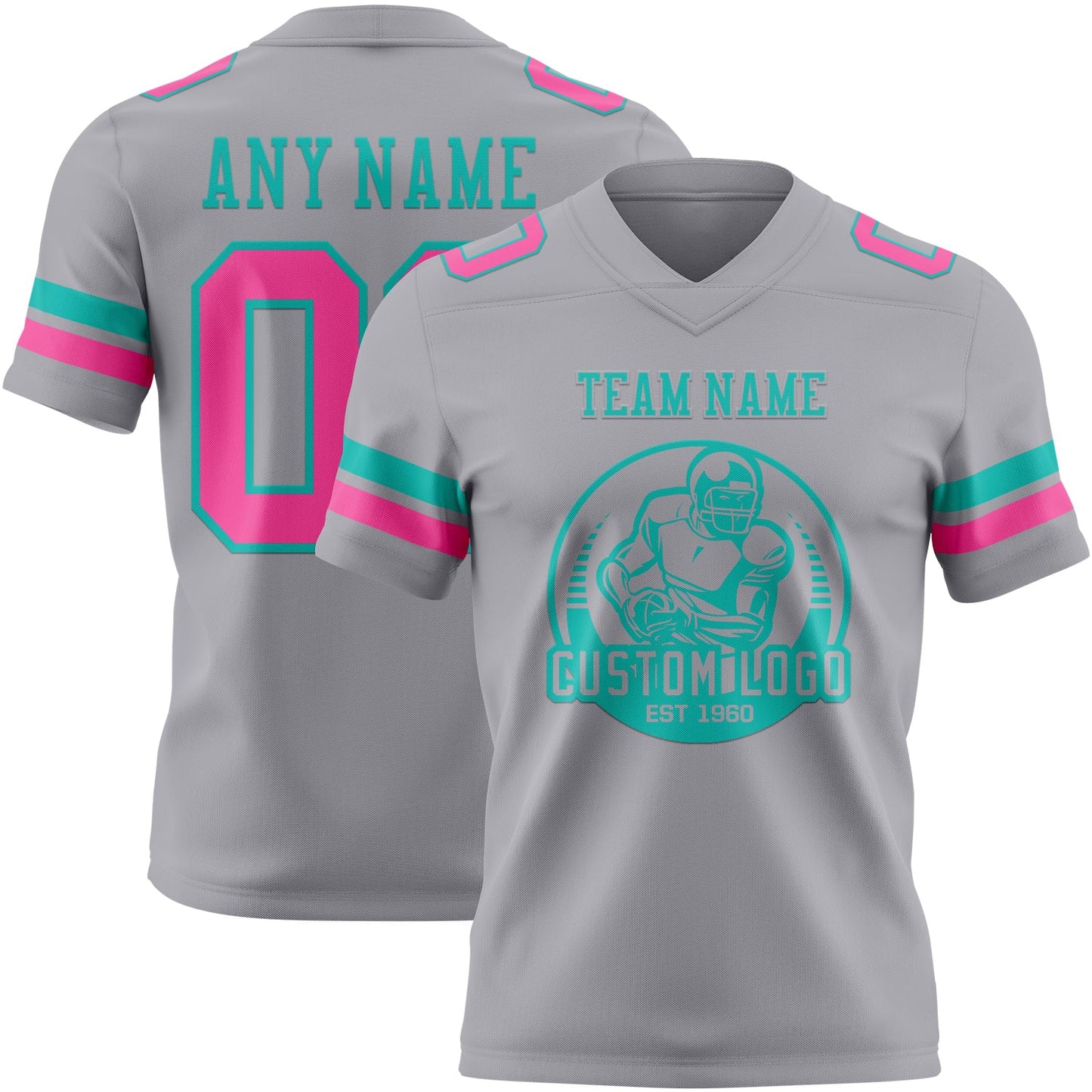 Custom Gray Pink-Aqua Authentic Football Jersey view 2