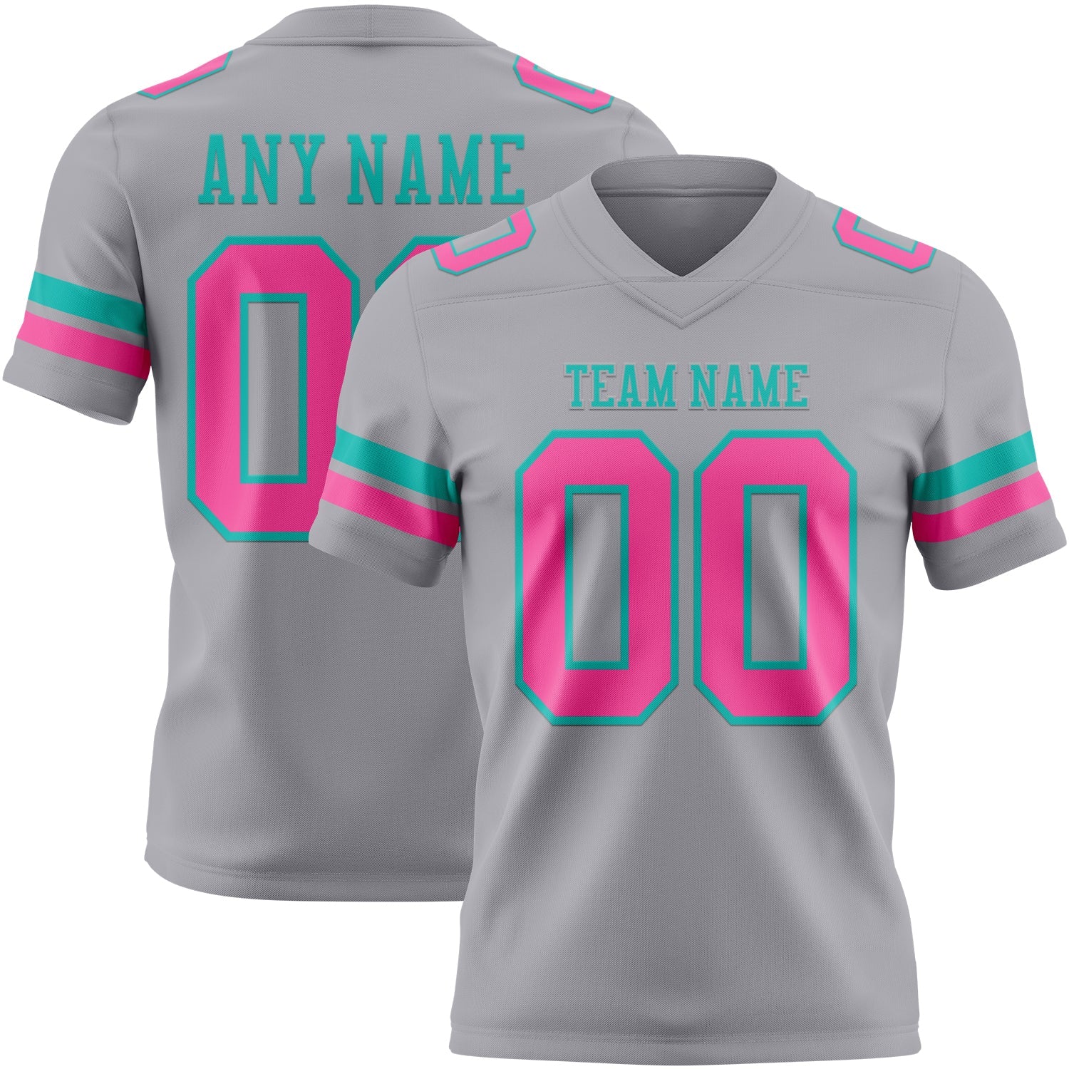 Custom Gray Pink-Aqua Authentic Football Jersey - Main View