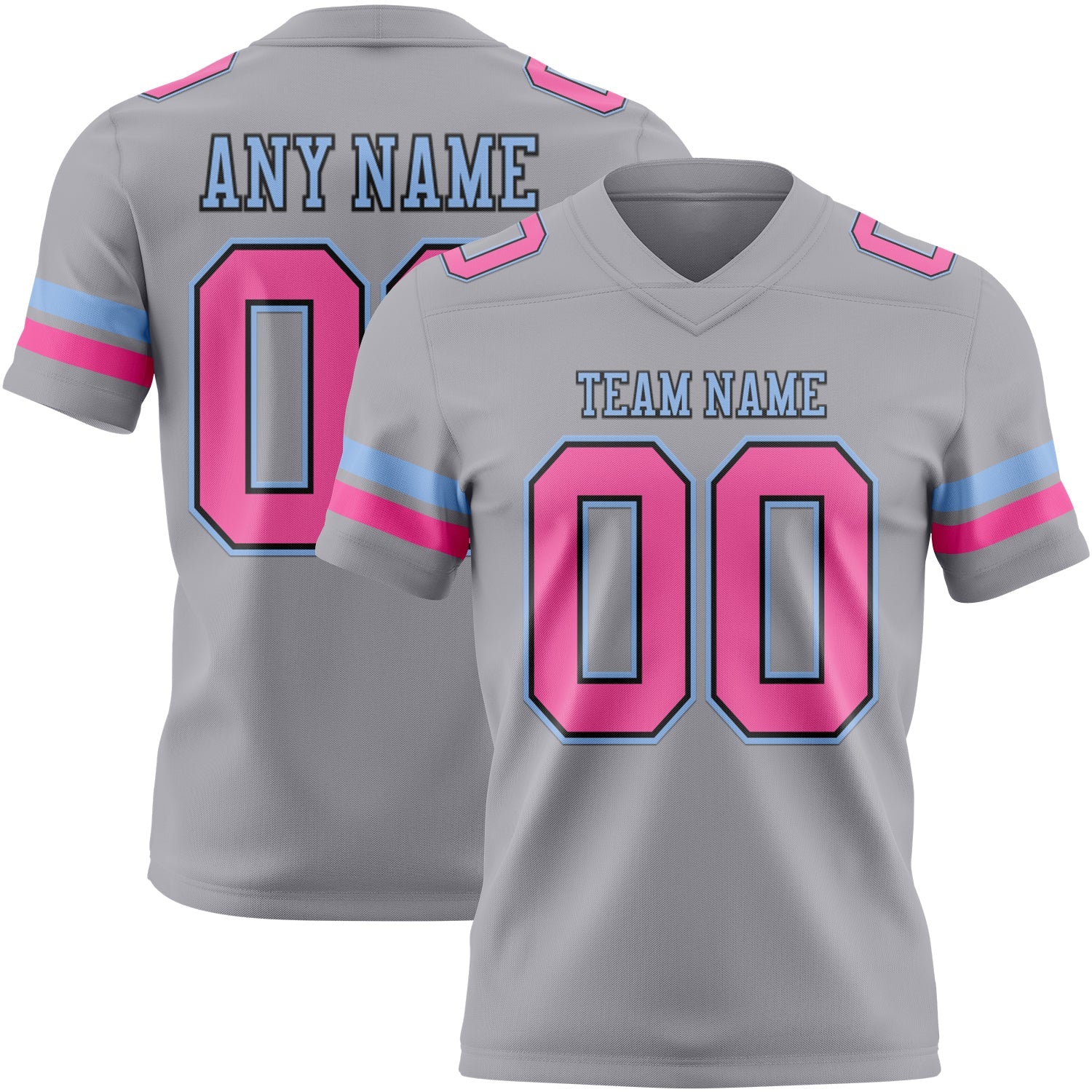 Custom Gray Pink Black-Light Blue Authentic Football Jersey - Main View