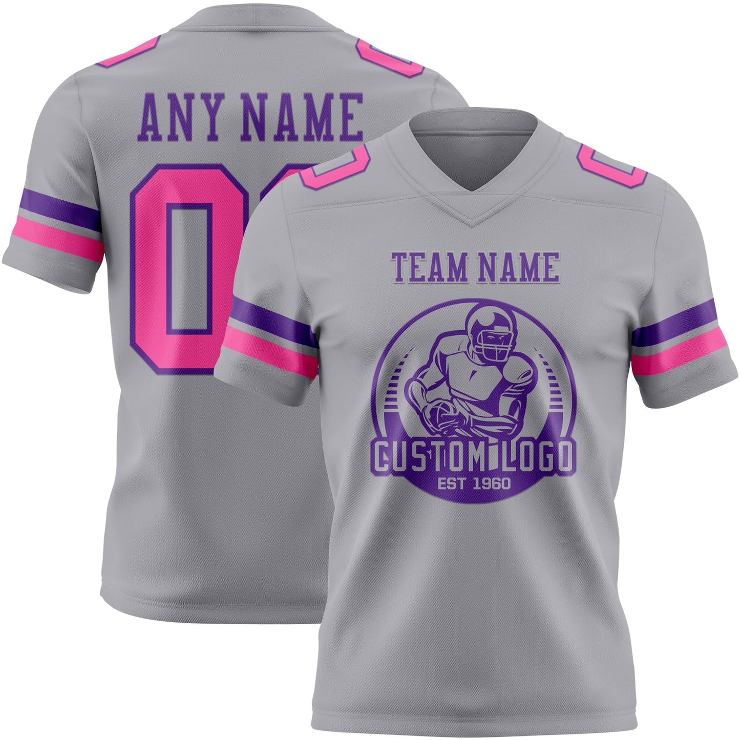 Custom Gray Pink-Purple Authentic Football Jersey view 2