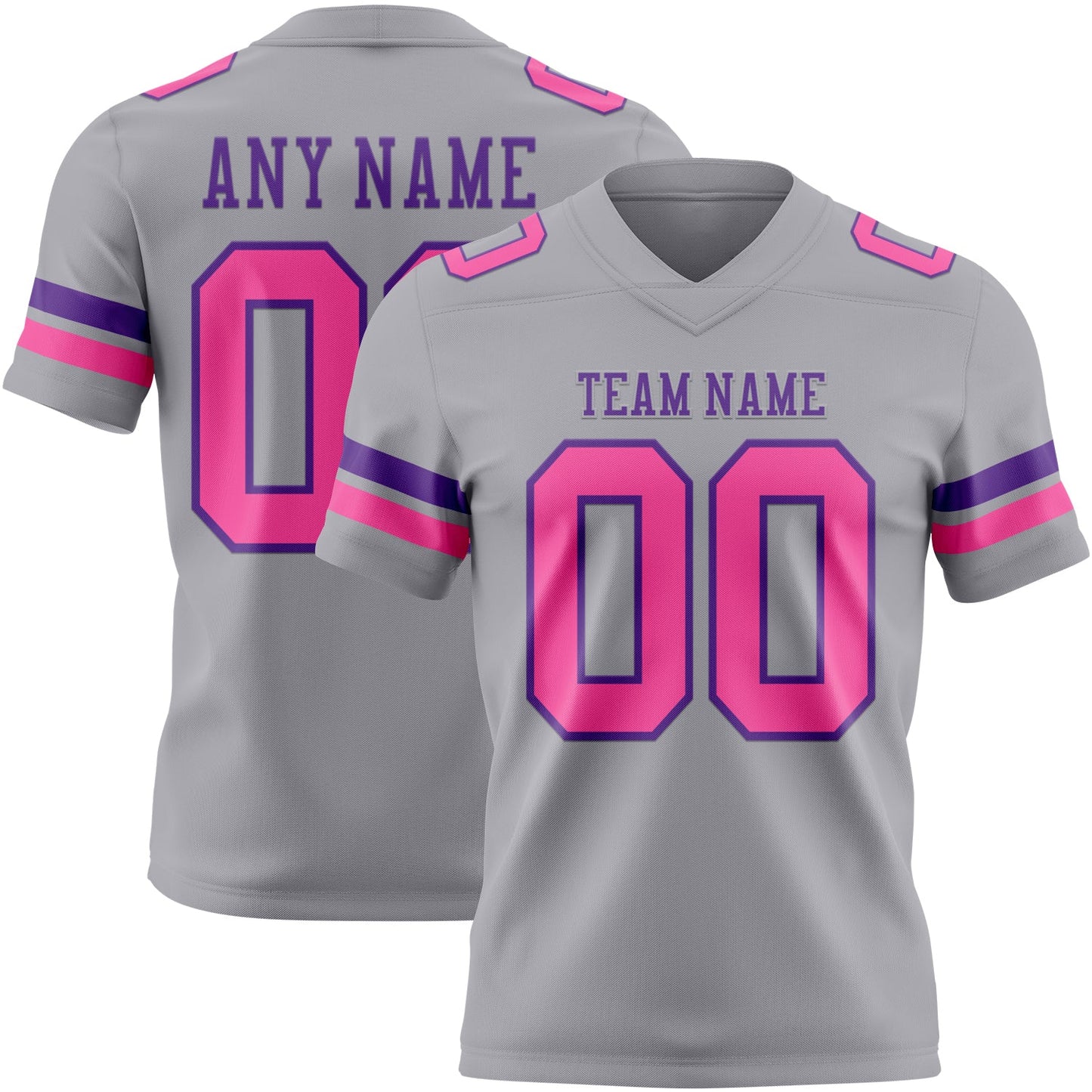 Custom Gray Pink-Purple Authentic Football Jersey - Main View