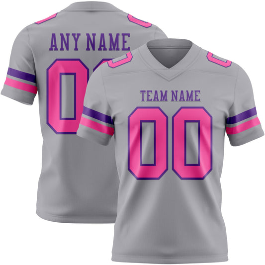 Custom Gray Pink-Purple Authentic Football Jersey - Main View