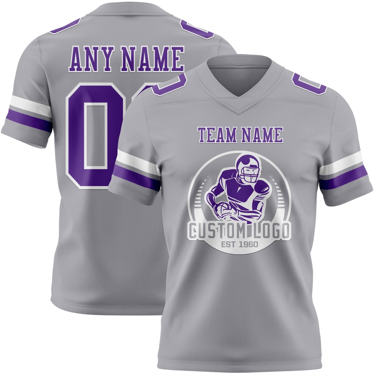 Custom Gray Purple-White Authentic Football Jersey view 2