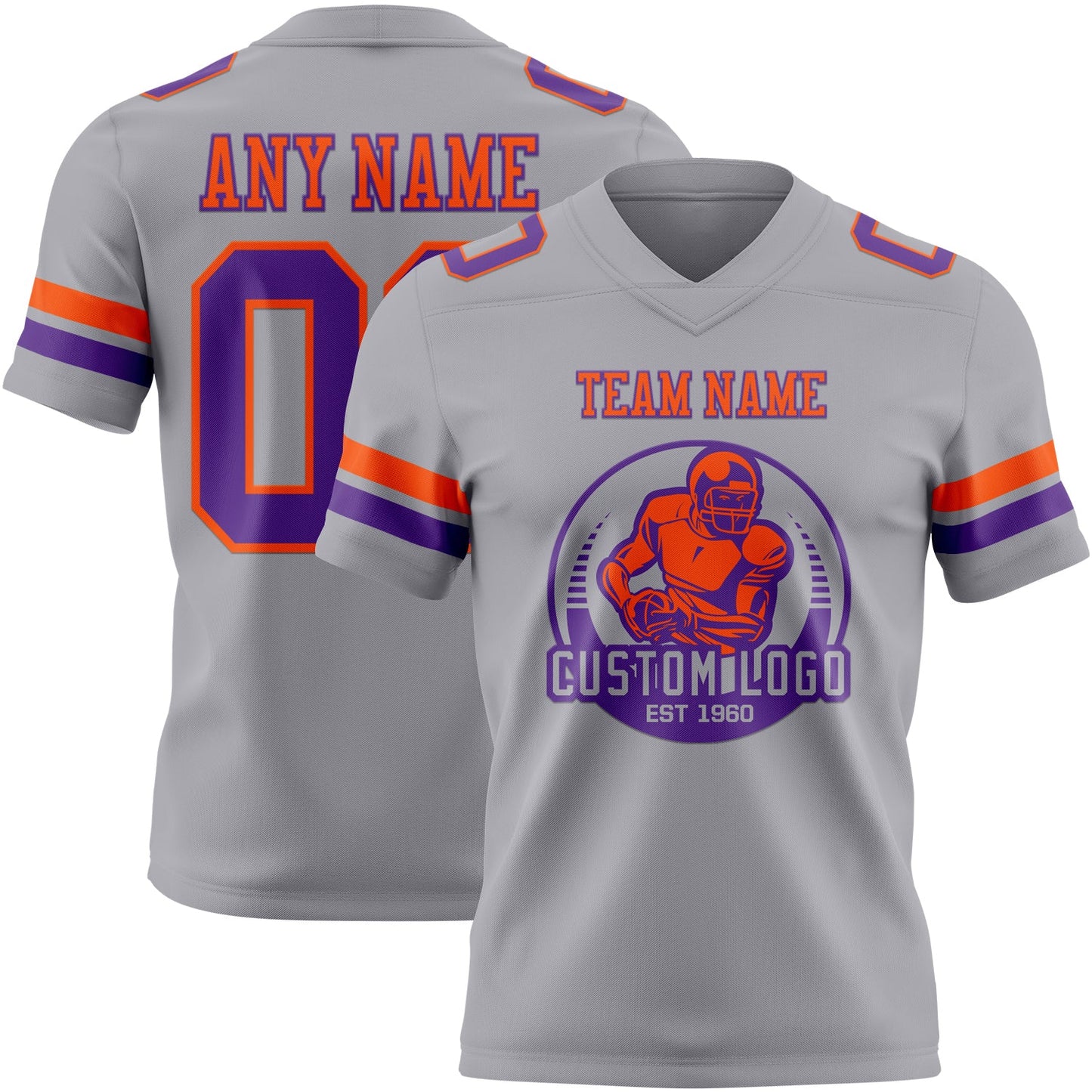 Custom Gray Purple-Orange Authentic Football Jersey view 2