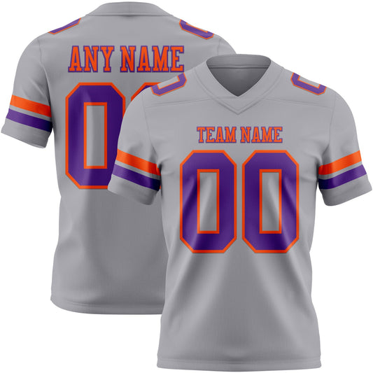 Custom Gray Purple-Orange Authentic Football Jersey - Main View