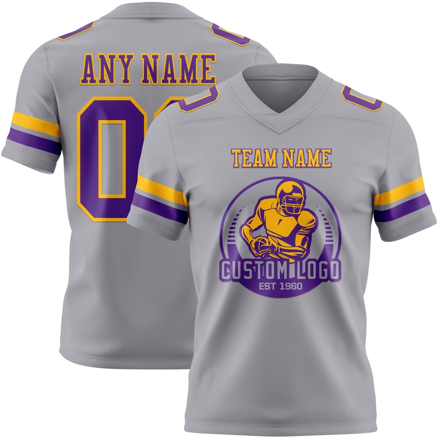 Custom Gray Purple-Gold Authentic Football Jersey view 2