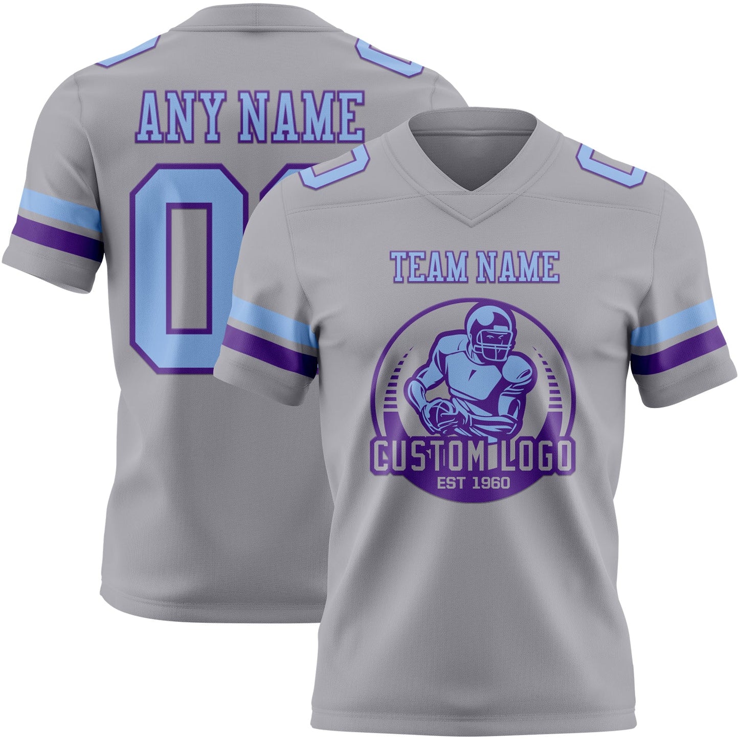 Custom Gray Light Blue-Purple Authentic Football Jersey view 2