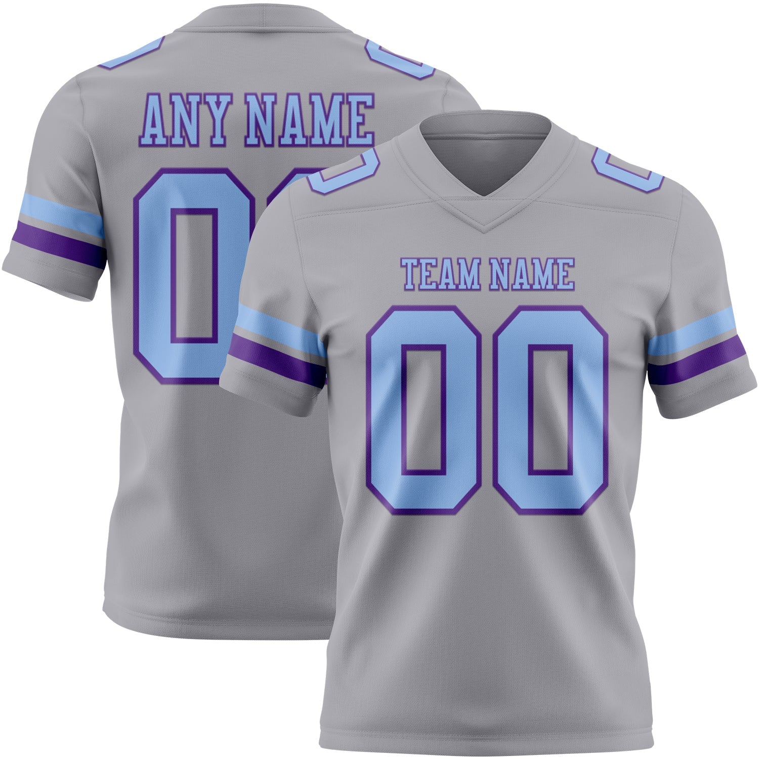 Custom Gray Light Blue-Purple Authentic Football Jersey - Main View