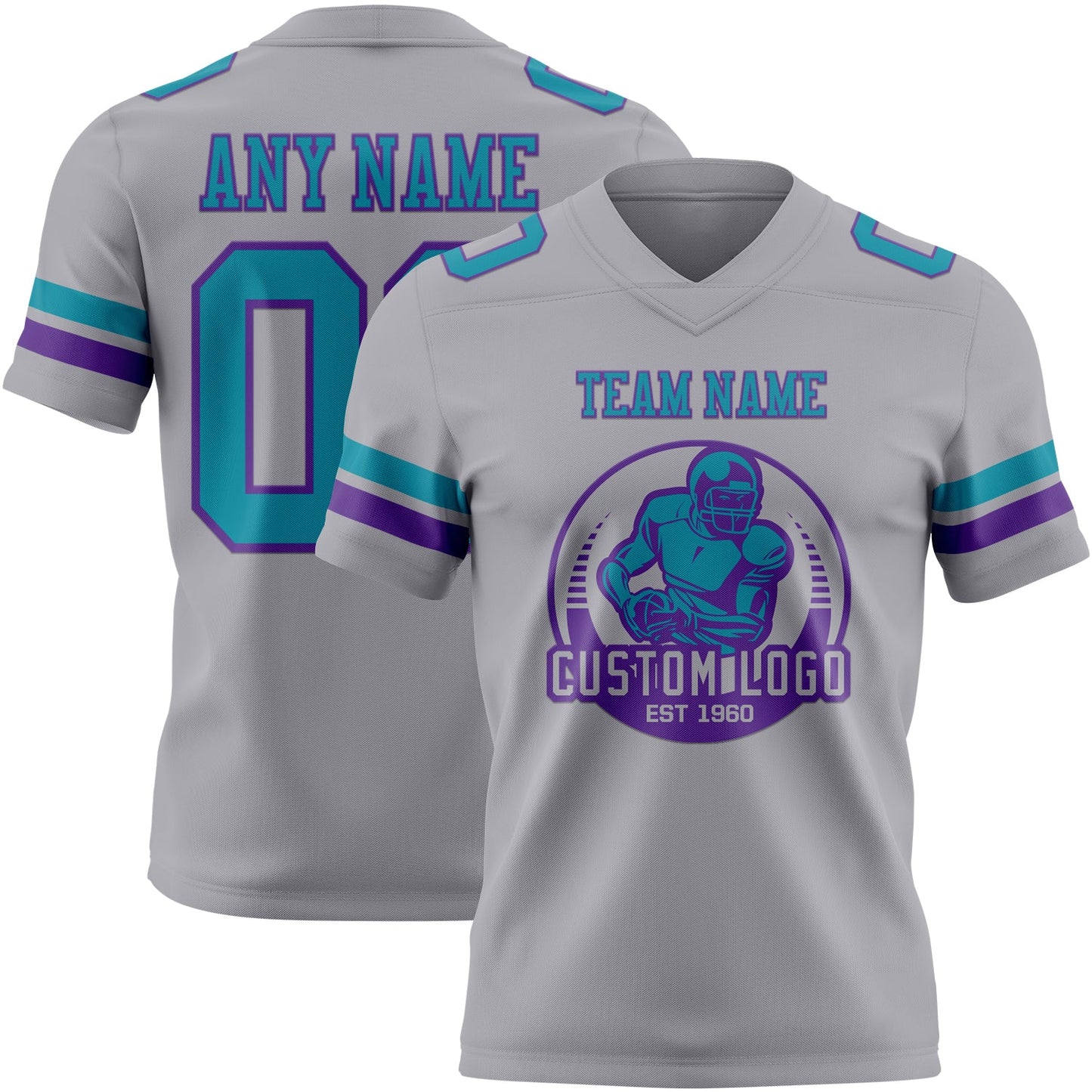 Custom Gray Teal-Purple Authentic Football Jersey view 2