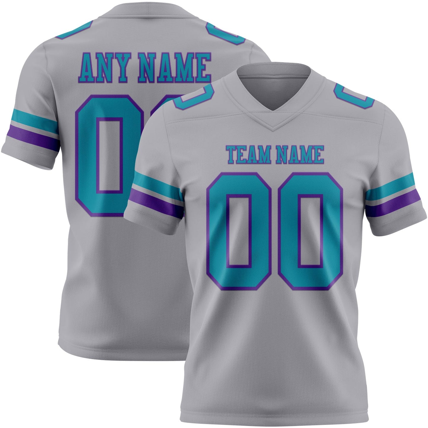 Custom Gray Teal-Purple Authentic Football Jersey - Main View