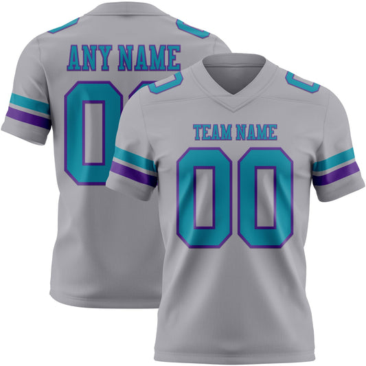 Custom Gray Teal-Purple Authentic Football Jersey - Main View