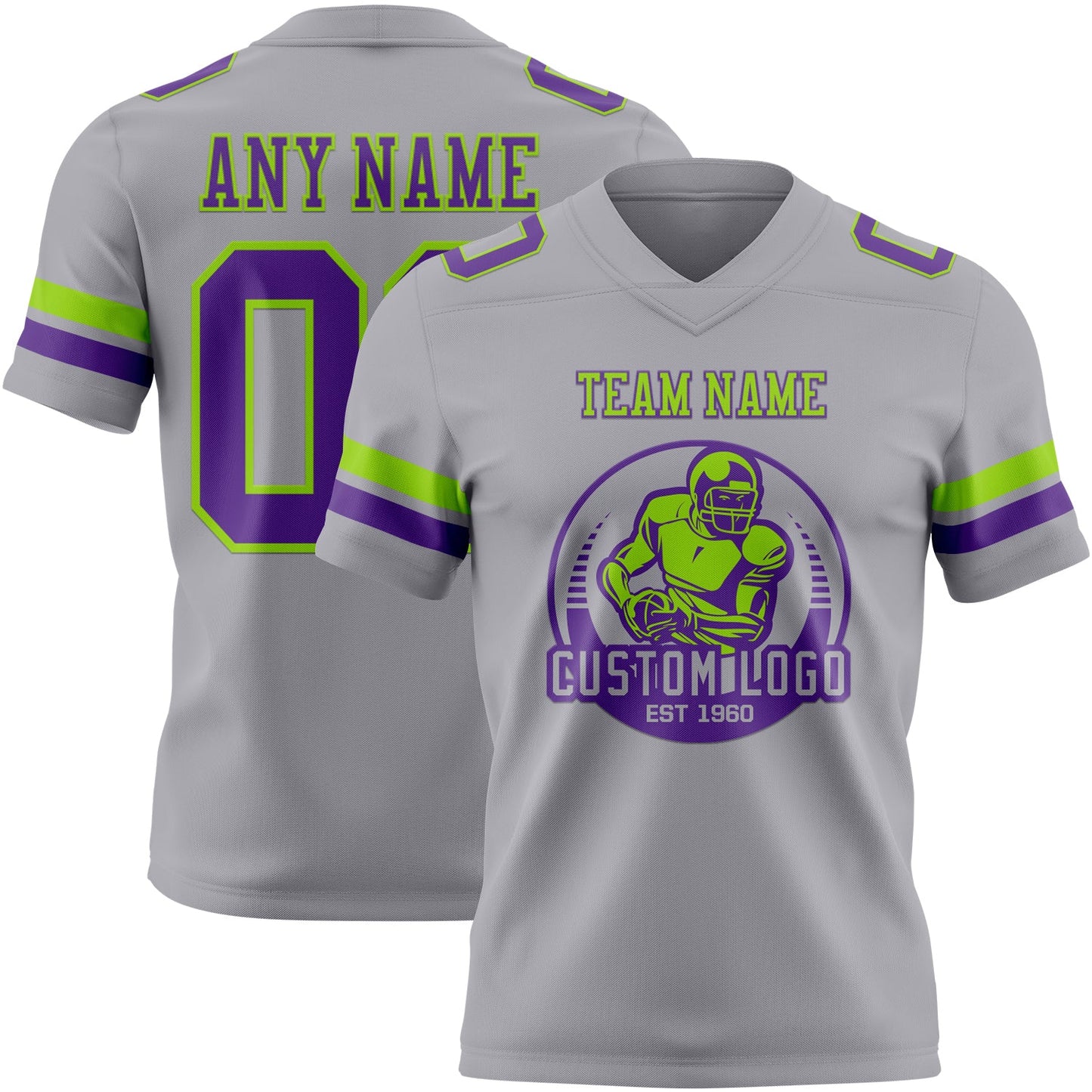Custom Gray Purple-Neon Green Authentic Football Jersey view 2