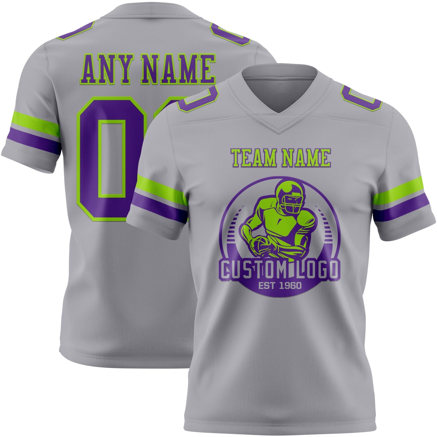 Custom Gray Purple-Neon Green Authentic Football Jersey view 2