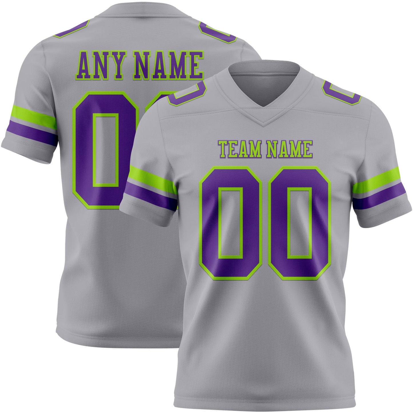 Custom Gray Purple-Neon Green Authentic Football Jersey - Main View