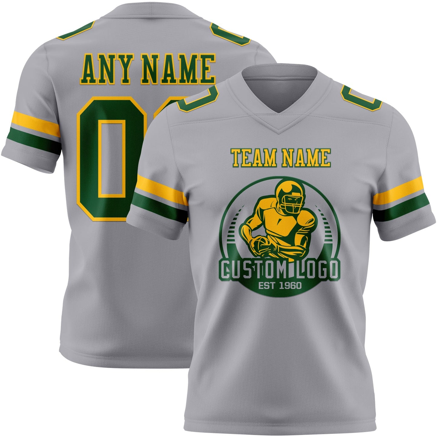 Custom Gray Green-Gold Authentic Football Jersey view 2