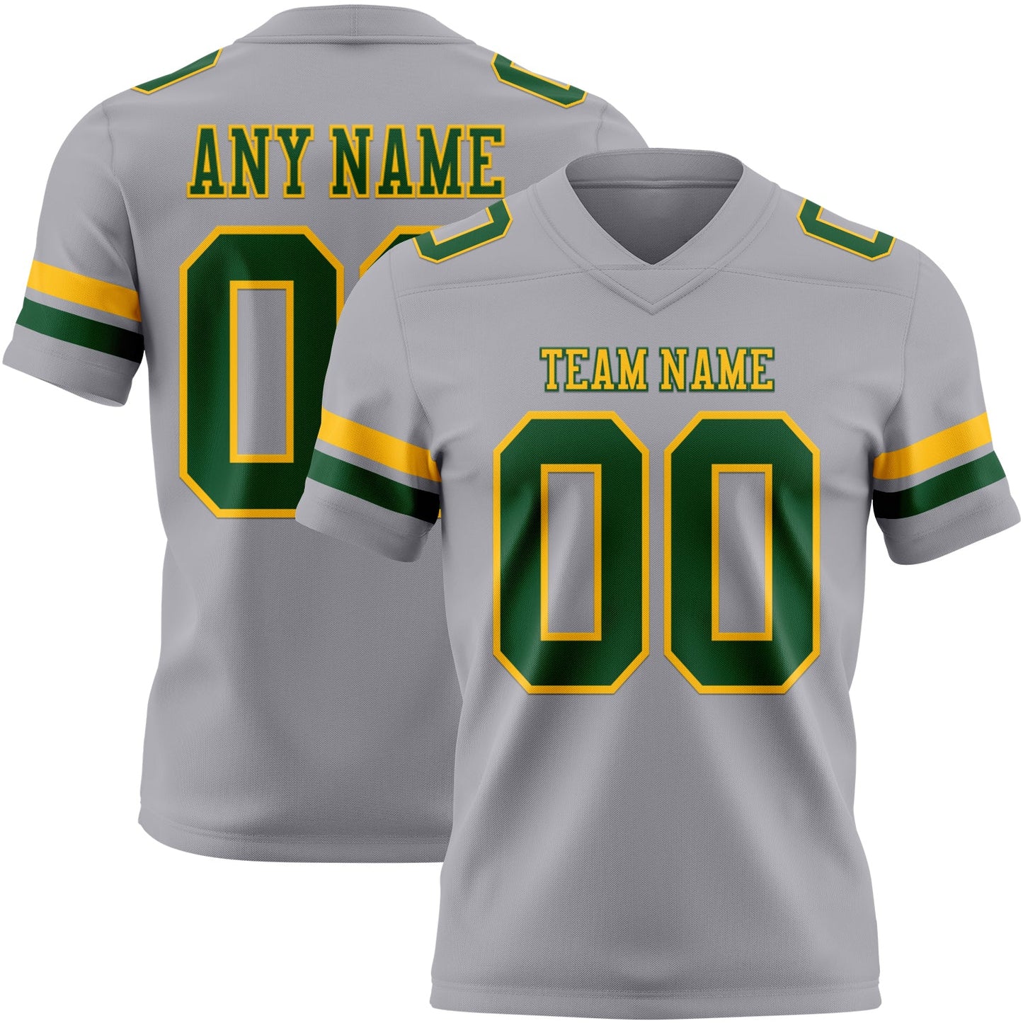 Custom Gray Green-Gold Authentic Football Jersey - Main View