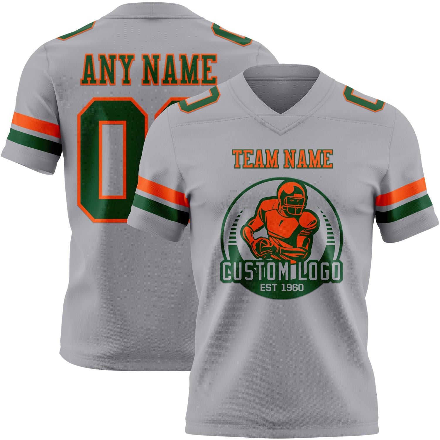 Custom Gray Green-Orange Authentic Football Jersey view 2