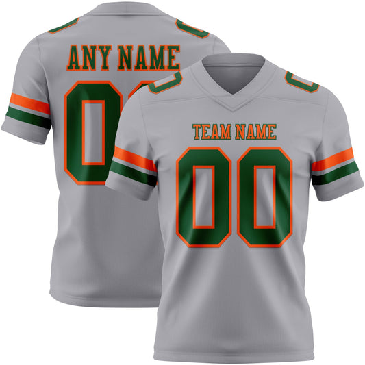 Custom Gray Green-Orange Authentic Football Jersey - Main View